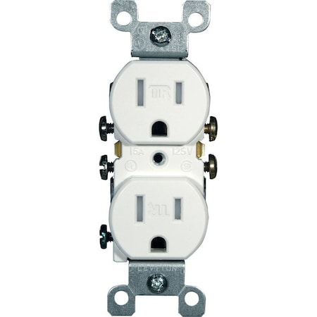 Leviton Duplex Straight Blade Receptacle, 5-15R, 15 A, 125V AC, 2 Pole, 3 Wire, Flush Mount, Grounded T5320-00W